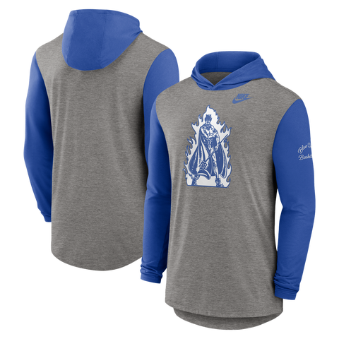 Men's Nike Heather Gray/Royal Duke Blue Devils Campus Legacy Tri-Blend Long Sleeve Hooded T-Shirt