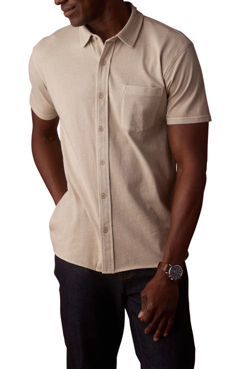 Normal Short Sleeve Cotton Jersey Button-Up Shirt