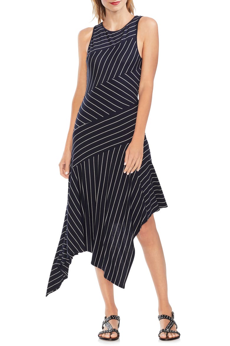 Stripe Asymmetrical Hem Dress, Main, color, CLASSIC NAVY