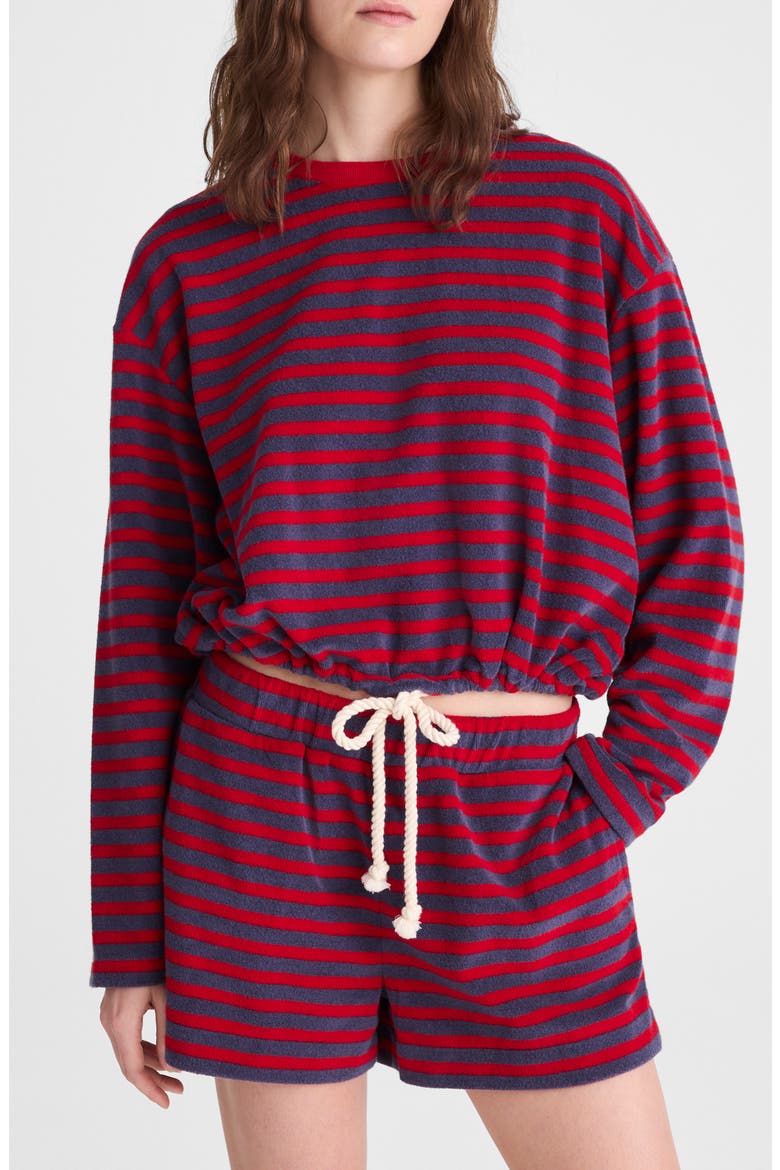 Tie-Waist Top in Terry, Main, color, RED NAVY
