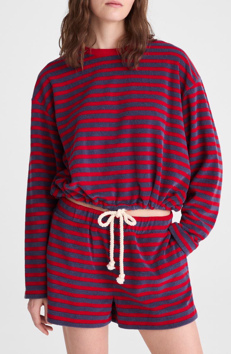 Madewell Tie-Waist Top in Terry, Main, color, Red Navy