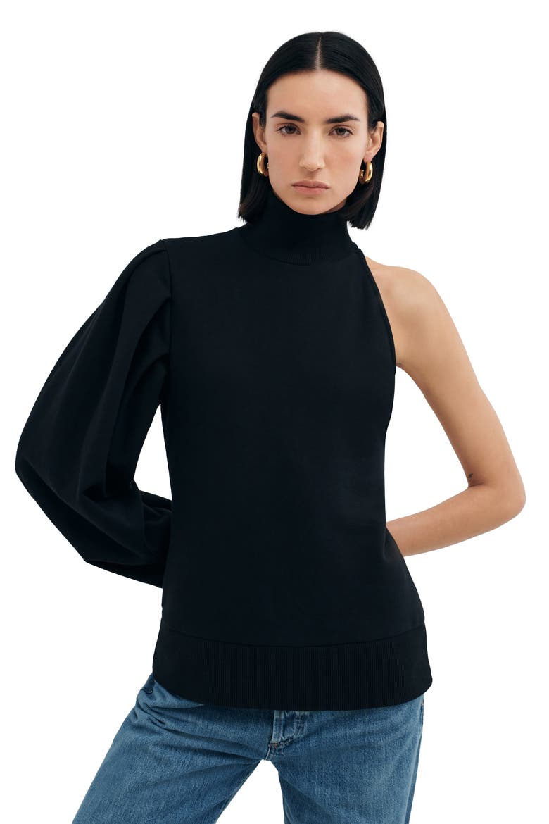Glasgow Turtleneck One-Shoulder Top, Alternate, color, BLACK