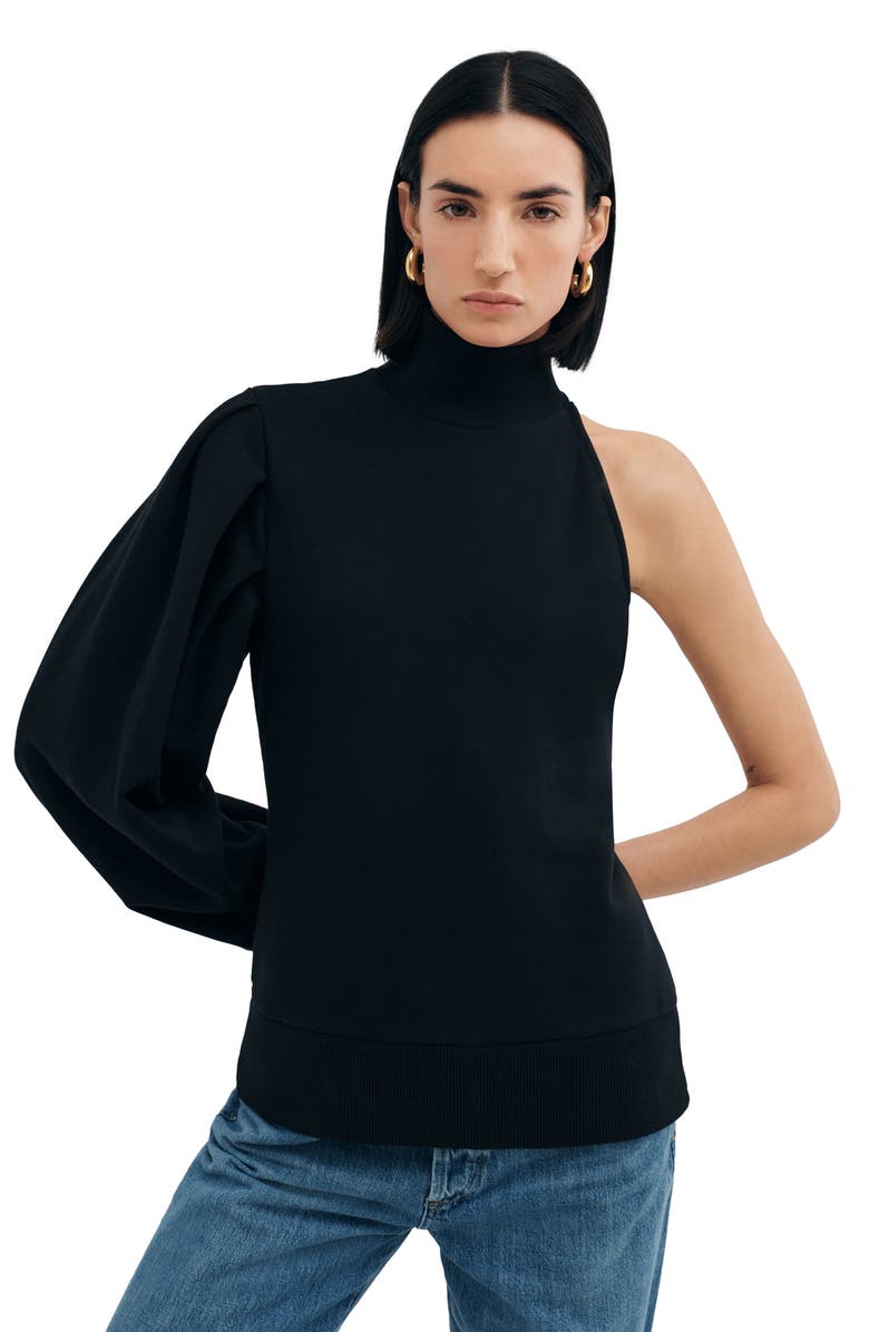 Two Lines by Marcella Glasgow Turtleneck One-Shoulder Top, Alternate, color, Black