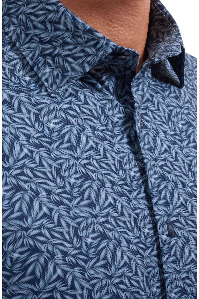 Miles OoohCotton® Leaf Print Short Sleeve Button-Up Shirt, Alternate, color, NAVY
