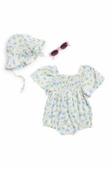 Jessica Simpson Flutter Sleeve Romper, Floppy Hat & Sunglasses Set