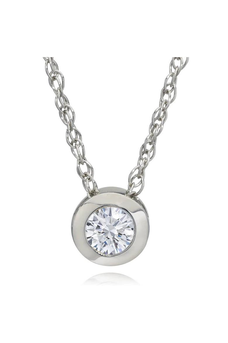 1/4Ct Natural Diamond Bezel Solitaire Pendant 14k Gold 18" Necklace, Main, color, 14k White Gold