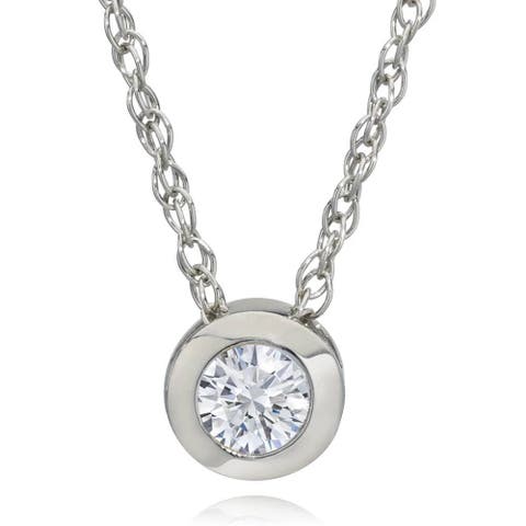 1/4Ct Natural Diamond Bezel Solitaire Pendant 14k Gold 18" Necklace