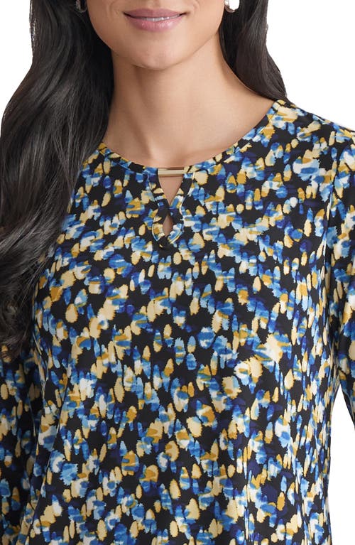 Jones New York Abstract Keyhole Three-quarter Sleeve Crepe Top In Blue