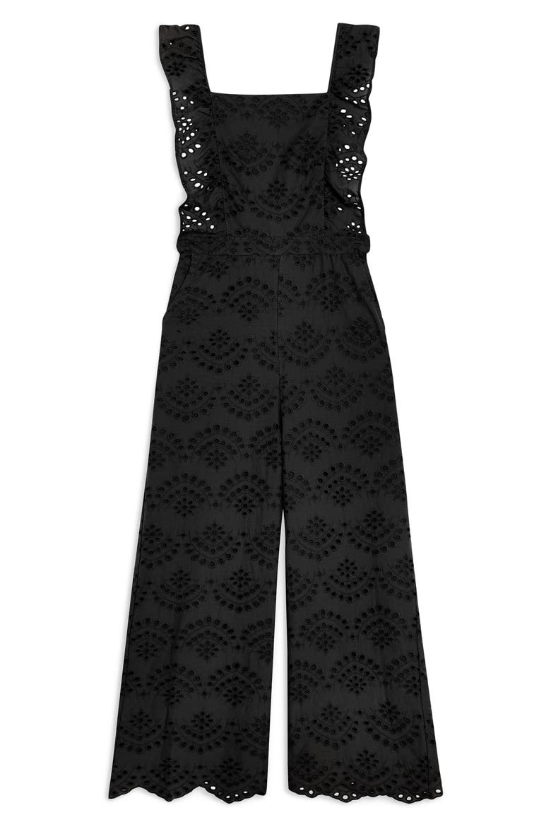 Embroidered Ruffle Jumpsuit, Alternate, color, BLACK