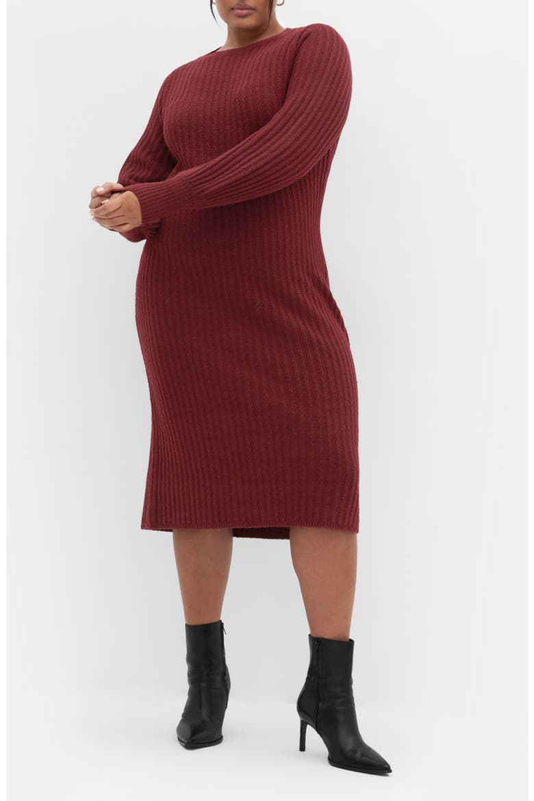 Sarah Long Sleeve Rib Sweater Midi Dress, Main, color, BORDEAUX