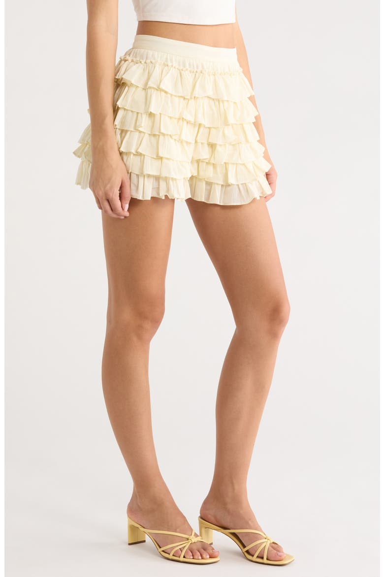 Danfy Tiered Ruffle Cotton Shorts, Alternate, color, CREAM