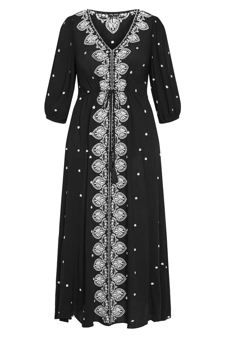 Anaya Embroidered Maxi Dress, Alternate, color, BLACK