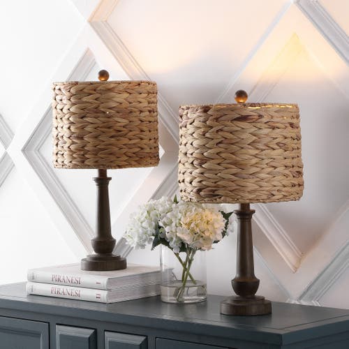 Jonathan Y Leona 21.25" Rustic Farmhouse Handwoven Water Hyacinth/resin Led Table Lamp, Brown Wood F In Brown Wood Finish