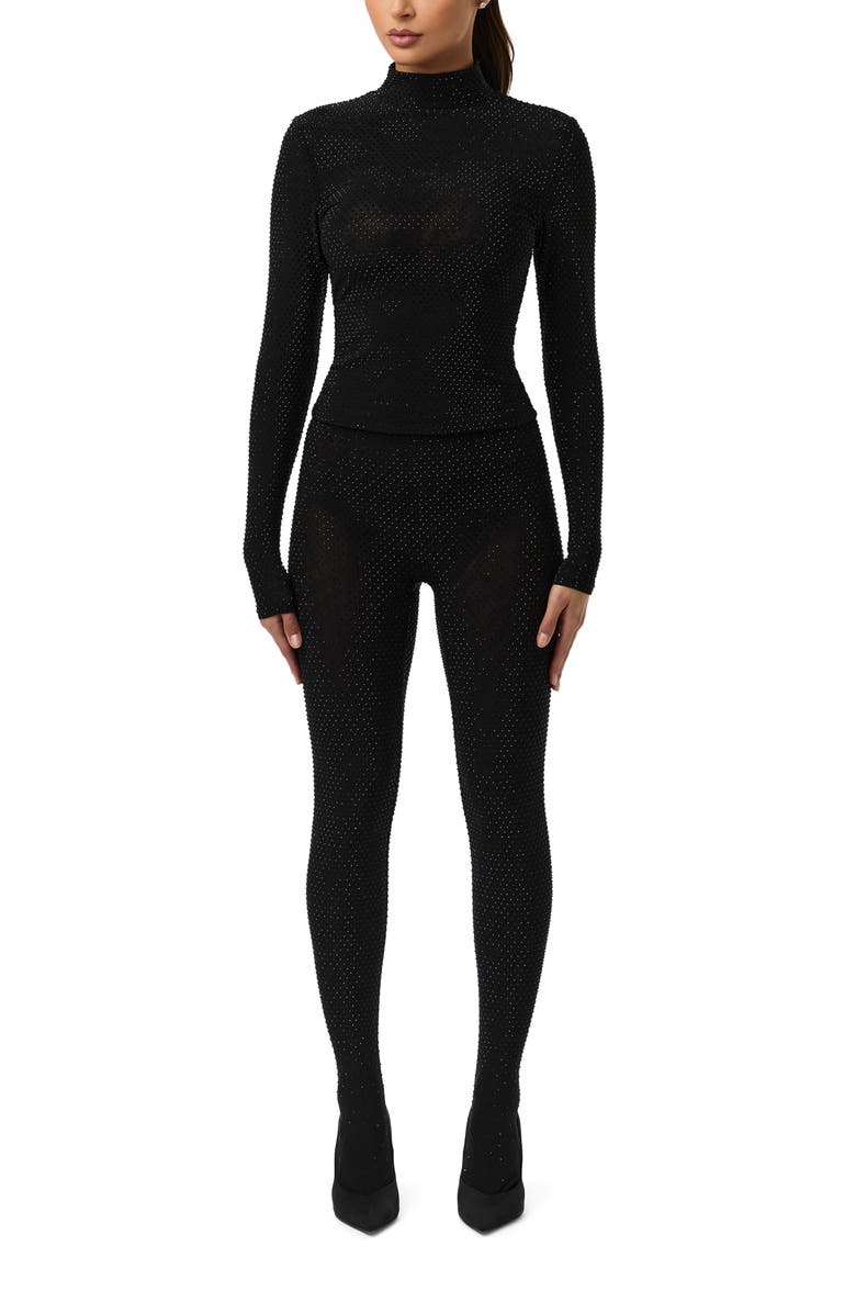 Naked Wardrobe Rhinestone Long Sleeve Top, Alternate, color, Black