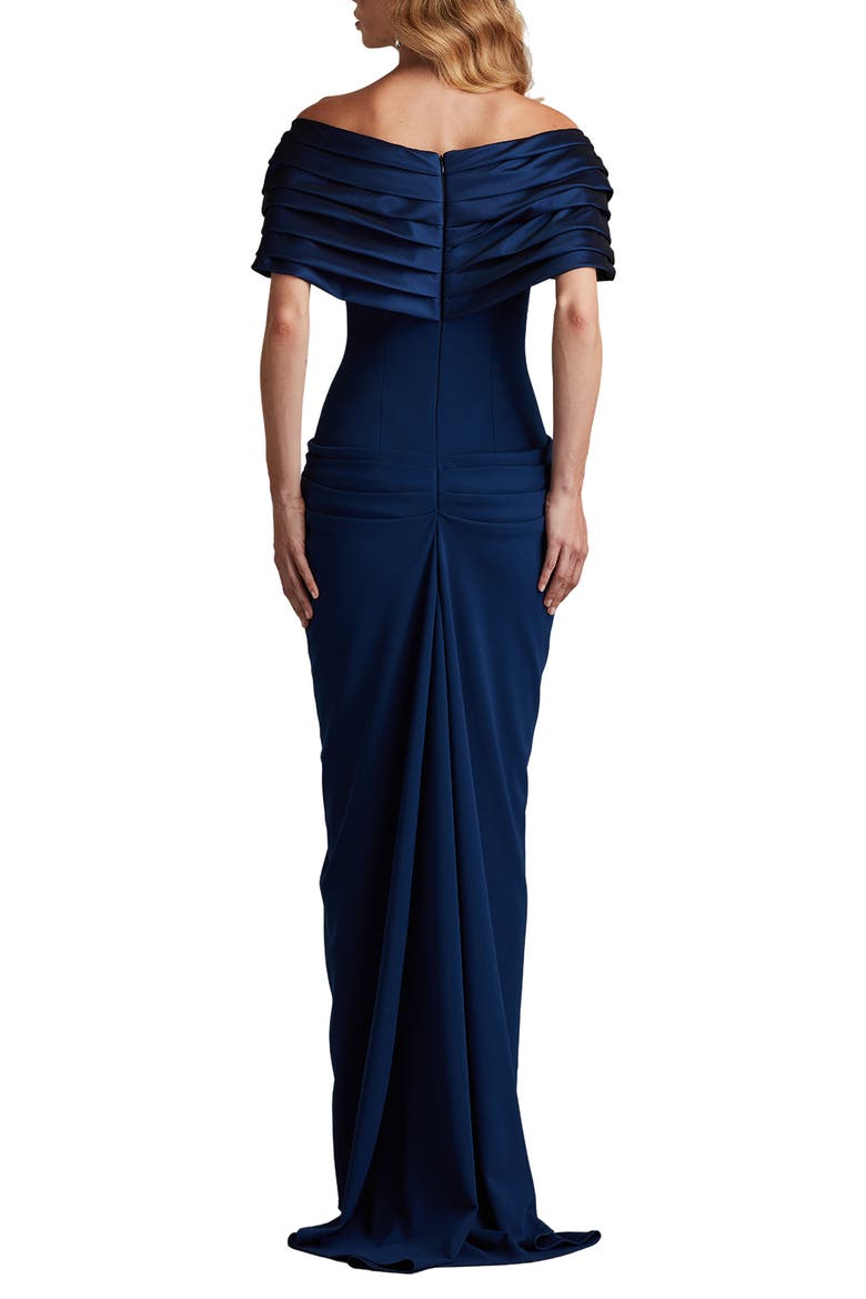 Off the Shoulder Ruched Crepe Gown, Alternate, color, NAVY