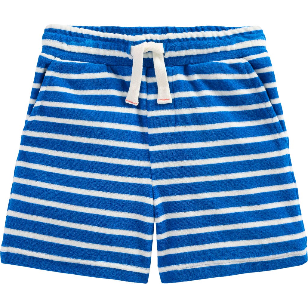 Shop Mini Boden Kids' Stripe Lobster Appliqué Terry Cloth Graphic Sweat Shorts In Blue And Ivory Lobster