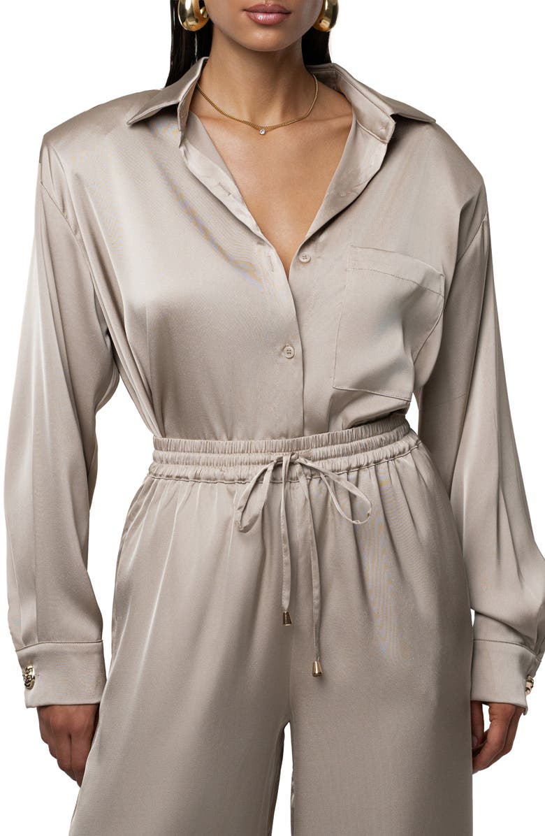 JLUXLABEL Island Ease Satin Shirt, Alternate, color, Beige