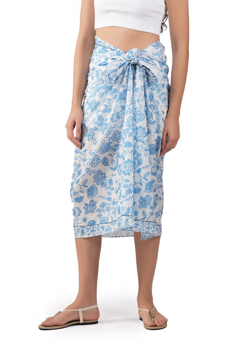 Floral Cotton Scarf, Alternate, color, BLUE