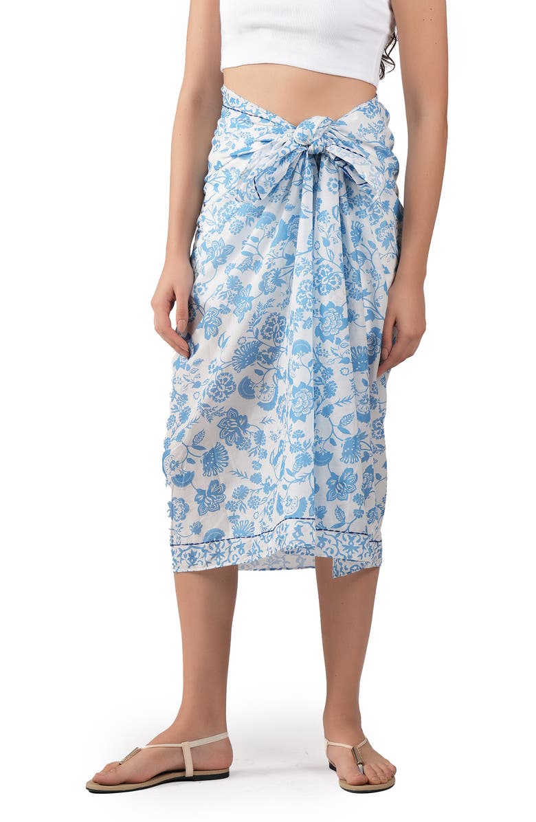 Vismaya Floral Cotton Scarf, Alternate, color, Blue