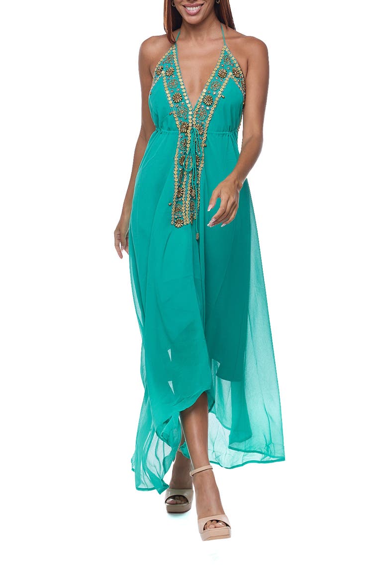 Embellished Halter Cover-Up Dress, Main, color, GREEN