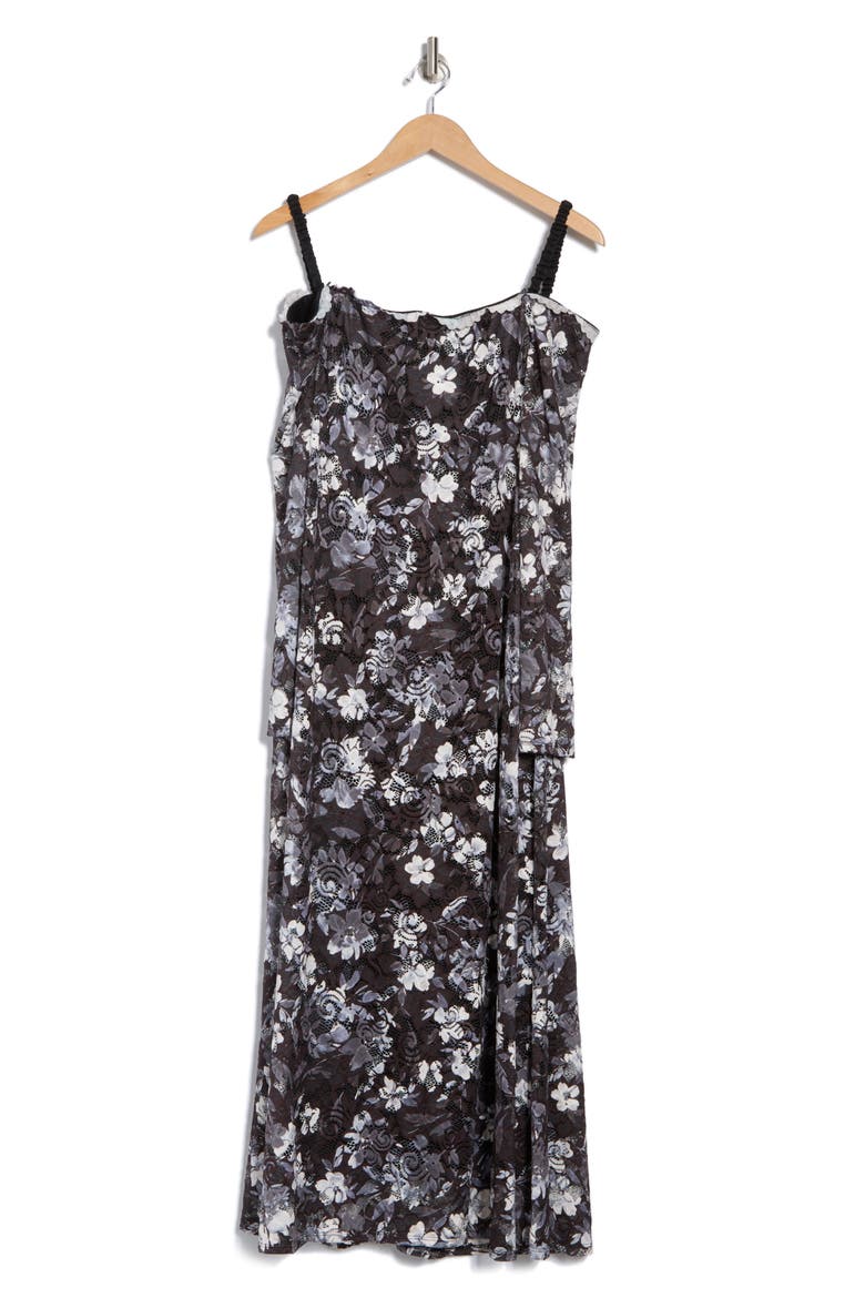 Floral Lace Midi Dress, Alternate, color, BLACK/ WHITE