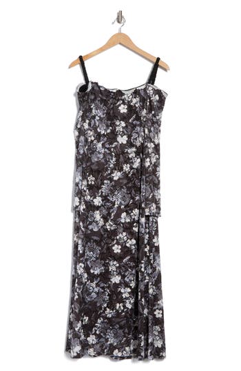 Marina Floral Lace Midi Dress In Black