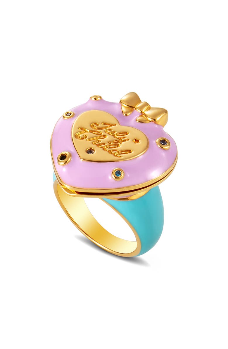 July Child Once Upon a Time Locket Ring, Main, color, Gold/ Pink/ Green/ Blue Enamel