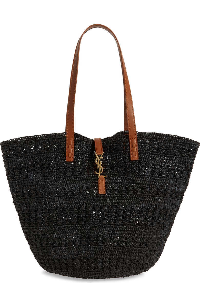 Saint Laurent Medium Panier Crochet Straw Tote, Main, color,