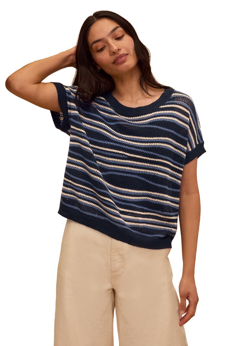 Landscape Stripe Knitted Top, Alternate, color, Navy Multi