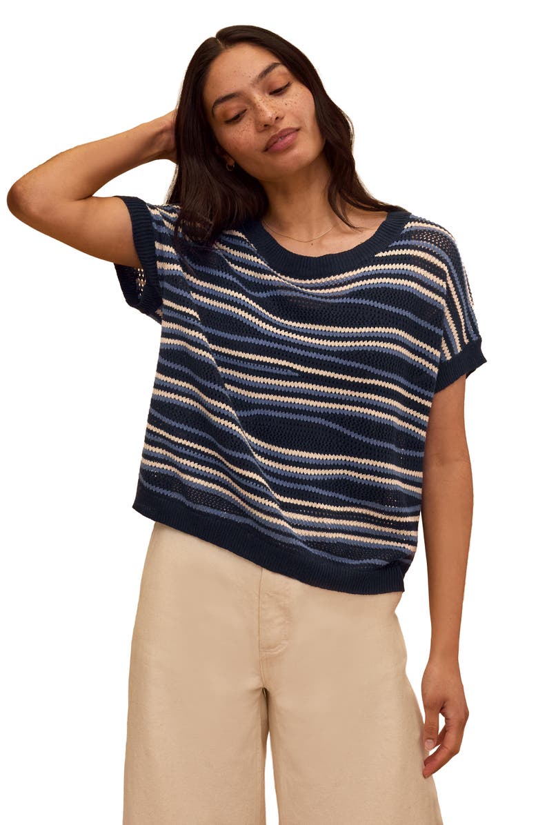 Celtic & Co. Landscape Stripe Knitted Top, Alternate, color, Navy Multi