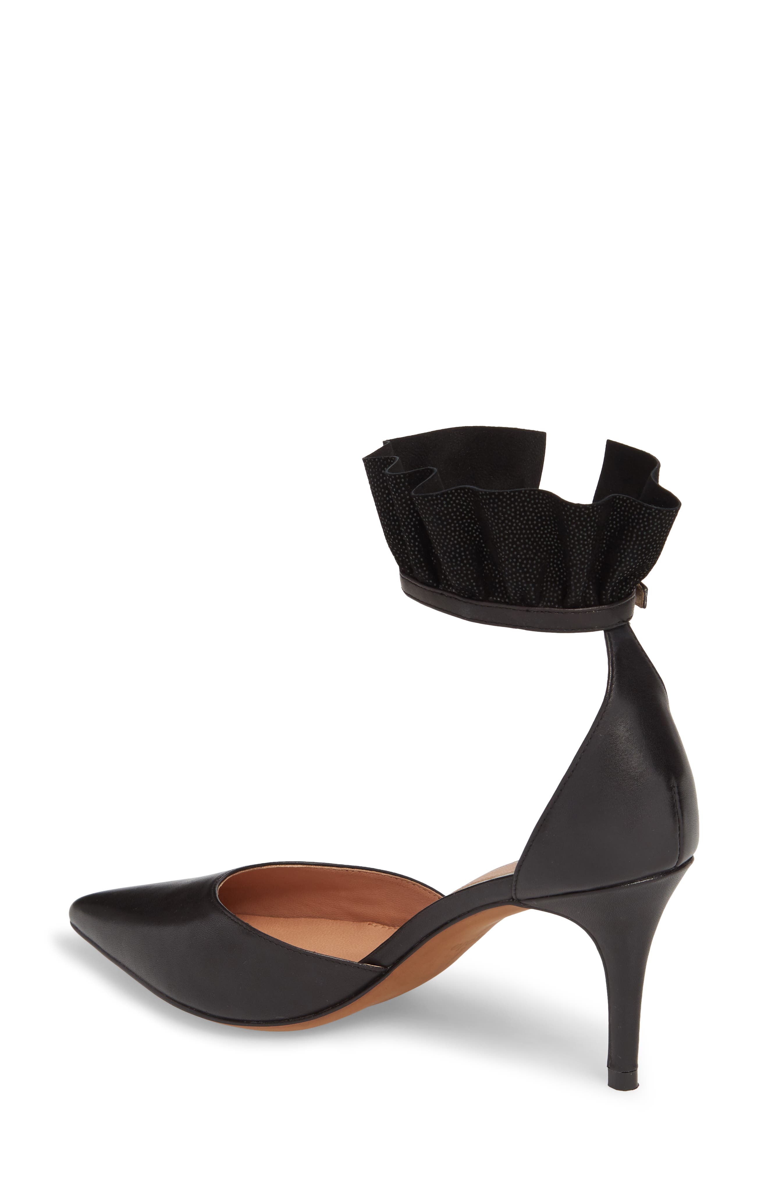 Pammy Ruffled Pointy Toe Pump, Alternate, color, BLACK LEATHER