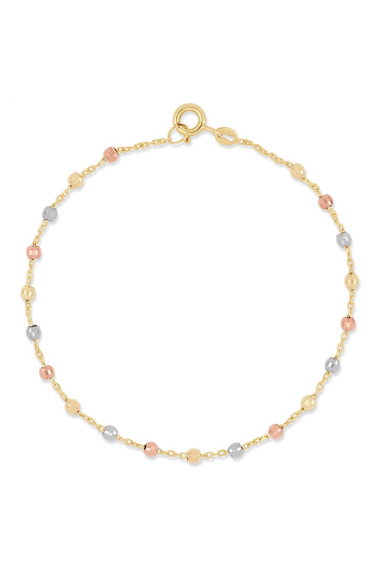 14K Gold Tri-Tone Beaded Station Chain Bracelet, Main, color, 14K WHITE/ ROSE/ YELLOW GOLD