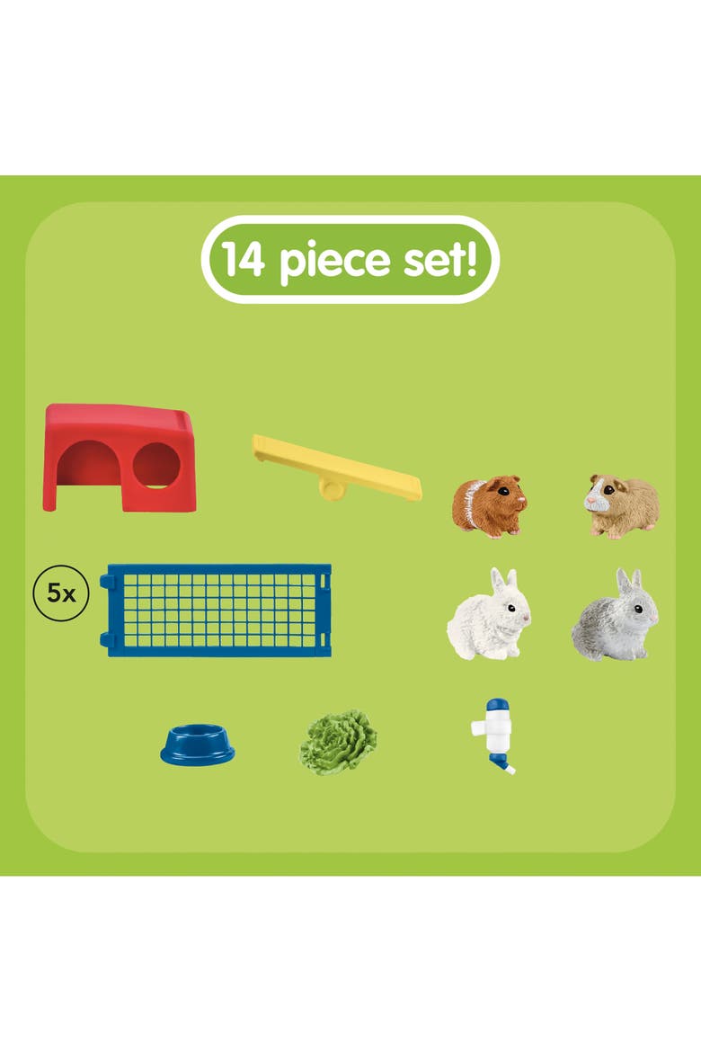 Farm World Rabbit and Guinea Pig Hutch 14 Piece Playset, Alternate, color, Multicolored