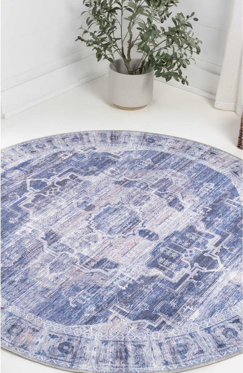 JONATHAN Y Alanya Ornate Medallion Machine-Washable Round Area Rug, Alternate, color, Navy/Cream