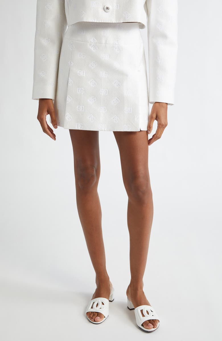 Dolce&Gabbana Monogram Jacquard A-Line Miniskirt, Main, color, White