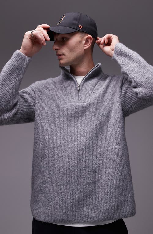 Topman Oversize Half Zip Rib Sweater in Grey 