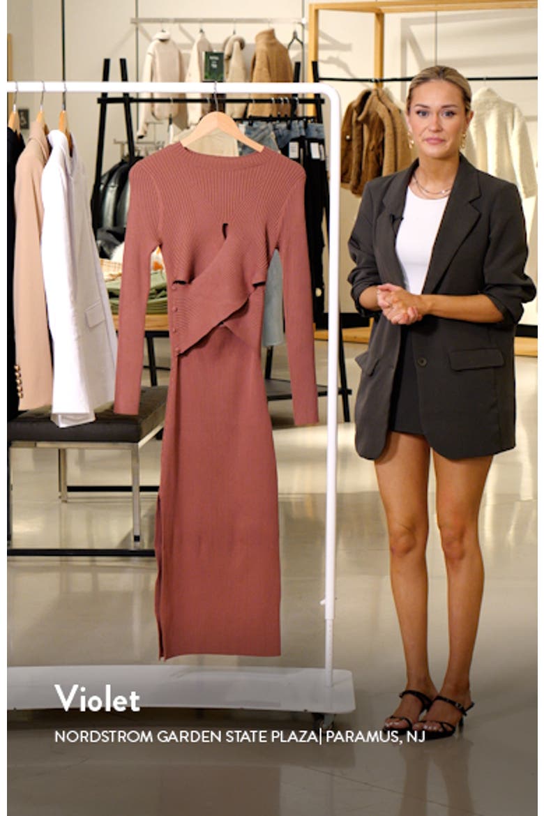 Cutout Long Sleeve Ribbed Midi Sweater Dress video