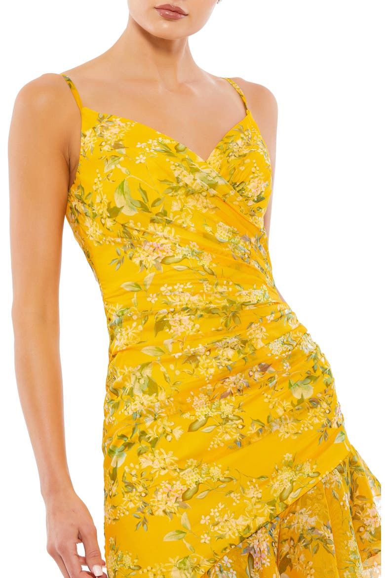 Floral Ruffle Asymmetrical Hi Low Hem Dress, Alternate, color, YELLOW MULTI
