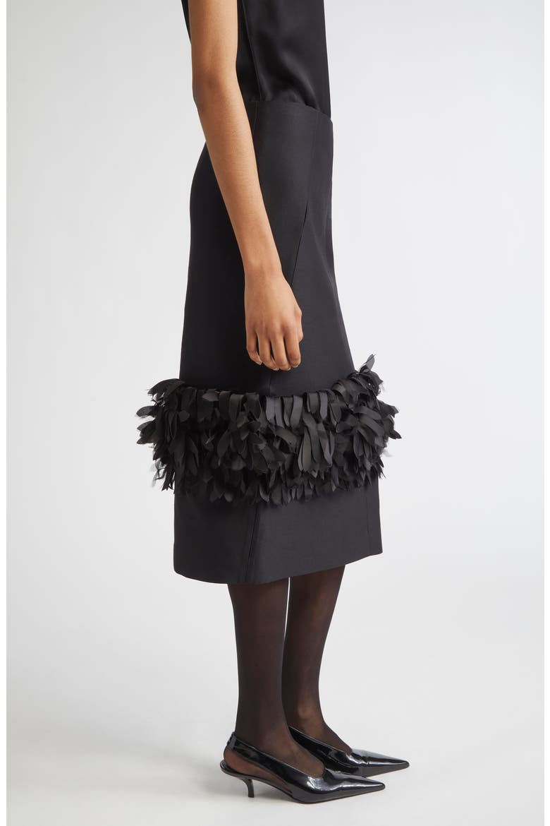 Petal Wool & Silk Midi Skirt, Alternate, color, BLACK