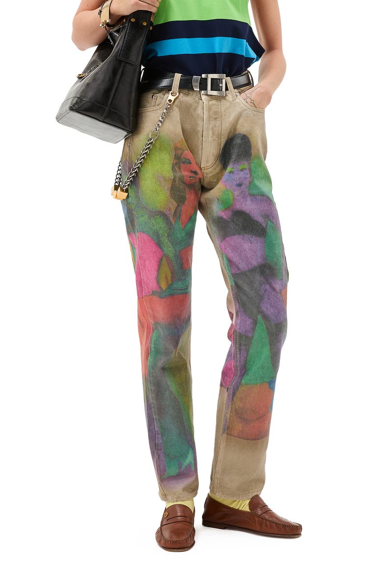 Gender Inclusive The Femmes Print Straight Leg Jeans, Main, color, OLIVE PRINT