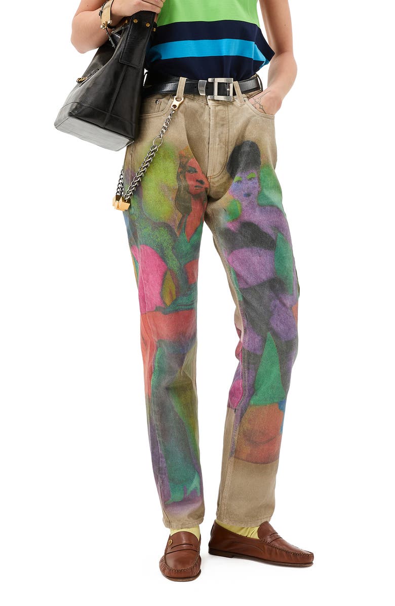 Versace Gender Inclusive The Femmes Print Straight Leg Jeans, Main, color, Olive Print
