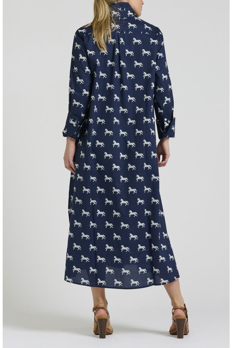 Amelie Print Cotton Shirtdress, Alternate, color, NAVY PRANCING PONY
