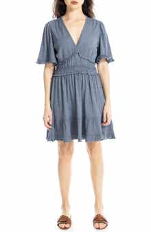 V-Neck Flutter Sleeve Short Dress