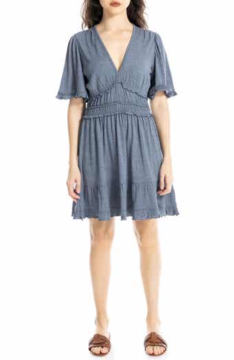 V-Neck Flutter Sleeve Short Dress