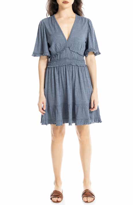 V-Neck Flutter Sleeve Short Dress