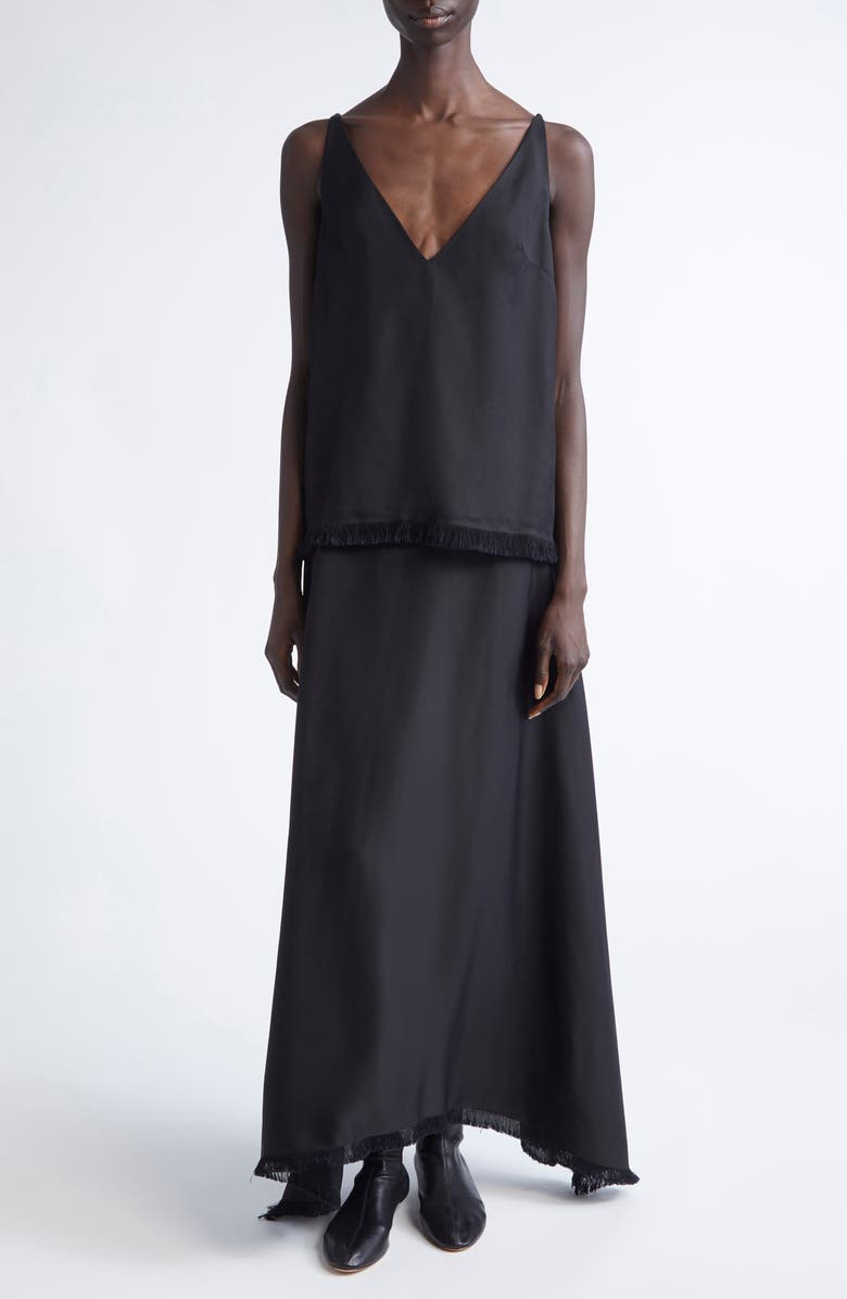 FFORME Ash Drape Fringe Trim Maxi Skirt, Alternate, color, Black