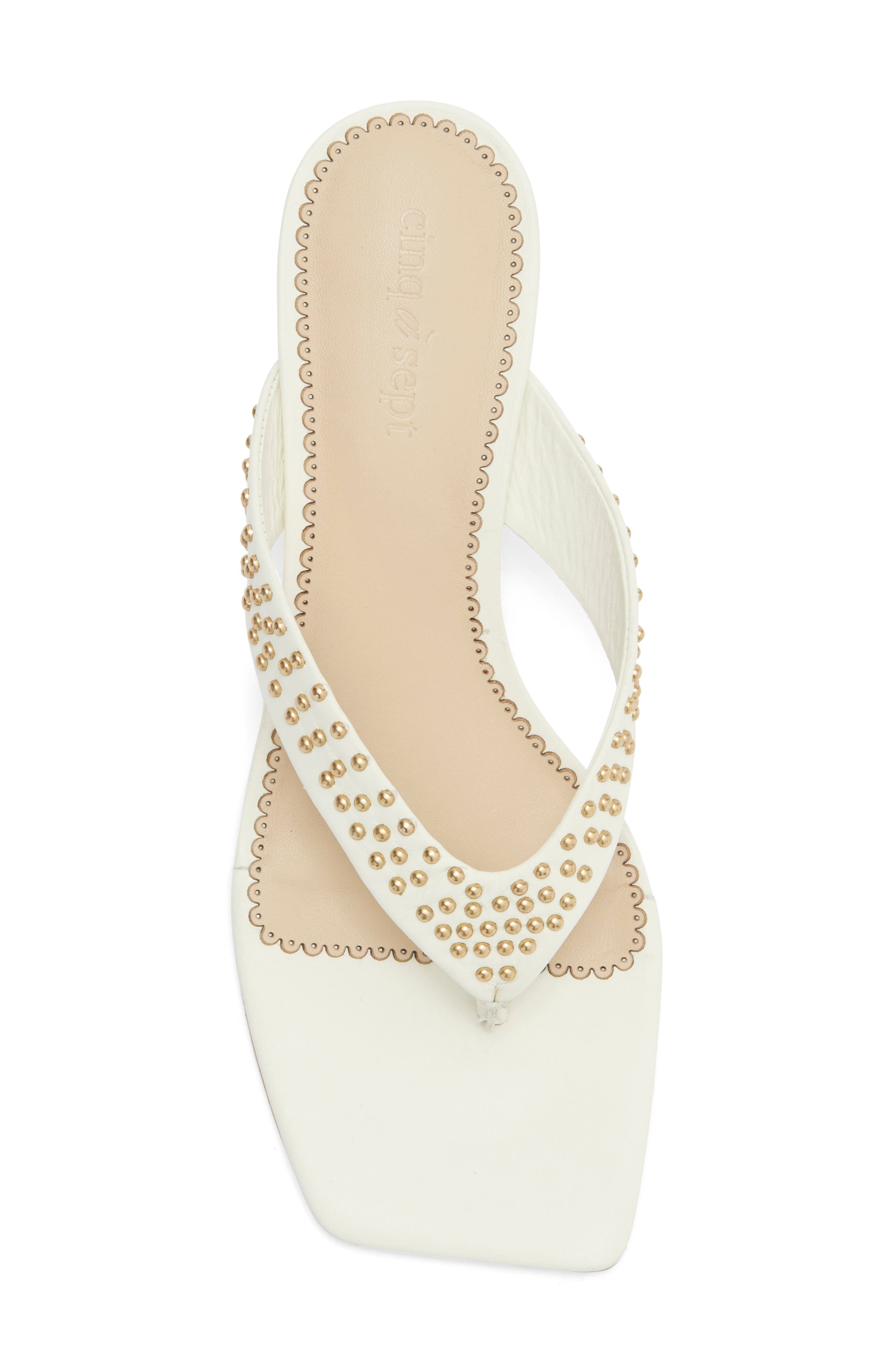 Frankie Studded Leather Thong Sandal, Alternate, color, IVORY/GOLD