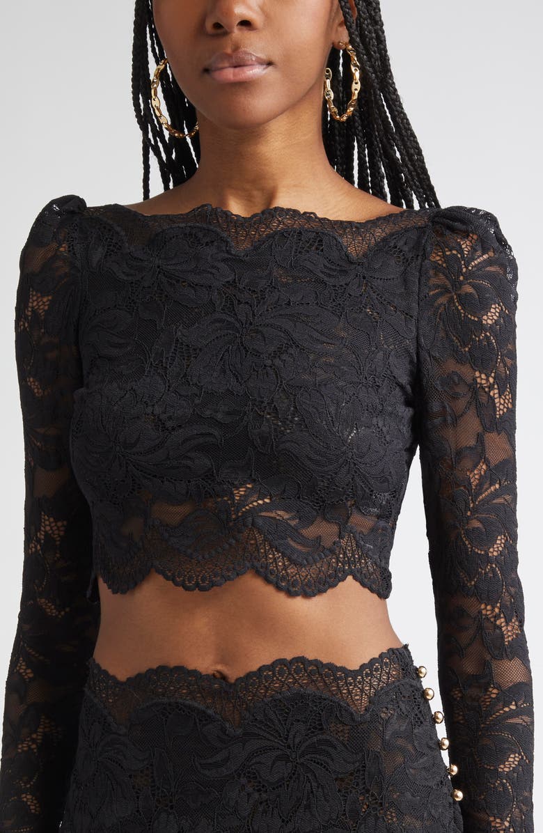 Rabanne Stretch Lace Crop Top, Alternate, color, Black