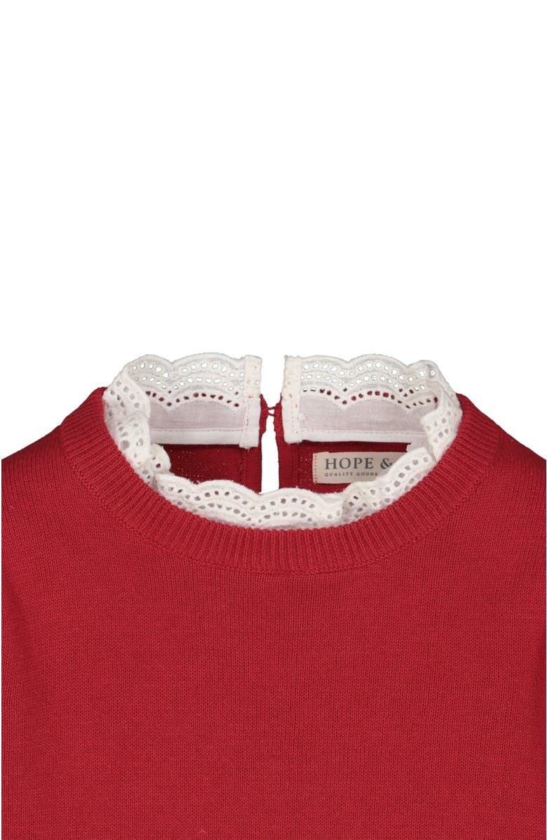 Hope & Henry Baby Girls' Lace Trim French Sweater, Infant, Alternate, color, Red With White Eyelet Trim