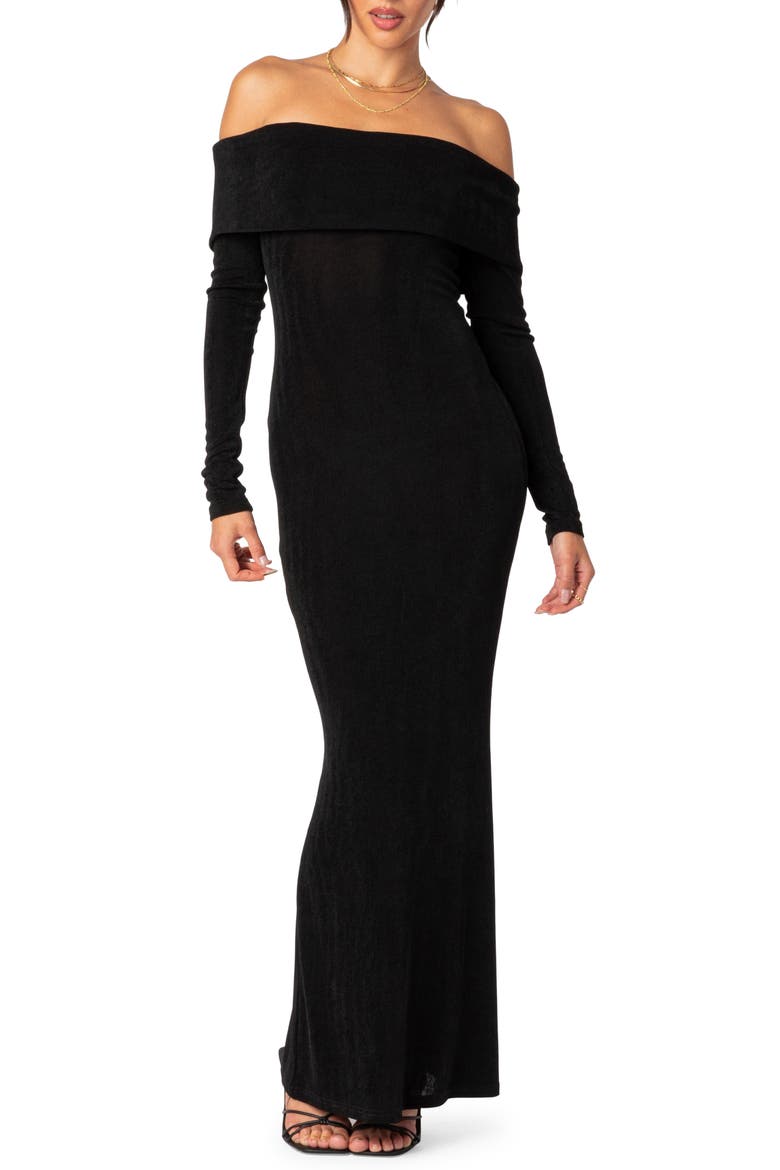 Susan Off the Shoulder Long Sleeve Maxi Dress, Main, color, BLACK